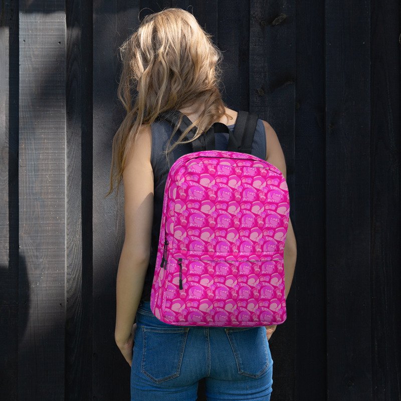 Everyone Likes Butts Pattern Backpack in a tasteful hot pink